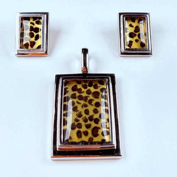 SETA Leopard Print Frame Avant Garde Sterling Silver 925 VTG 80's Glam Pendant - Picture 7 of 8